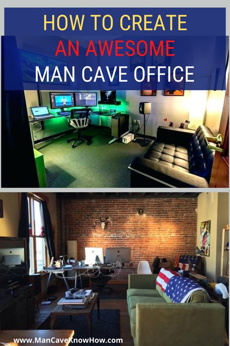 Man Cave Office Ideas Bedroom, Office Man Cave Combo, Home Office For Men Modern, Gamer Man Cave, Man Cave Office Ideas, Unique Man Cave Ideas, Small Man Cave Ideas, Home Office Ideas For Men, Home Office Men