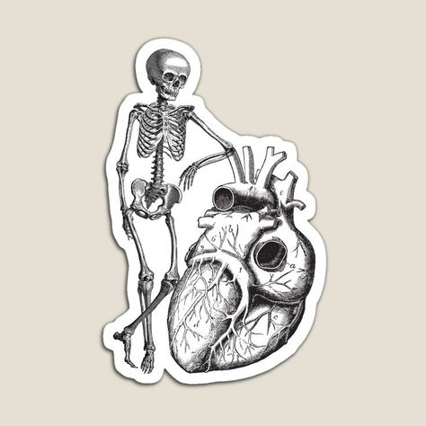 Skeleton With Heart, Med Stickers, Funny Laptop Stickers, Medical Stickers, Skeleton Sticker, Stickers Halloween, Notebook Cover Design, Skeleton Design, Bone Art