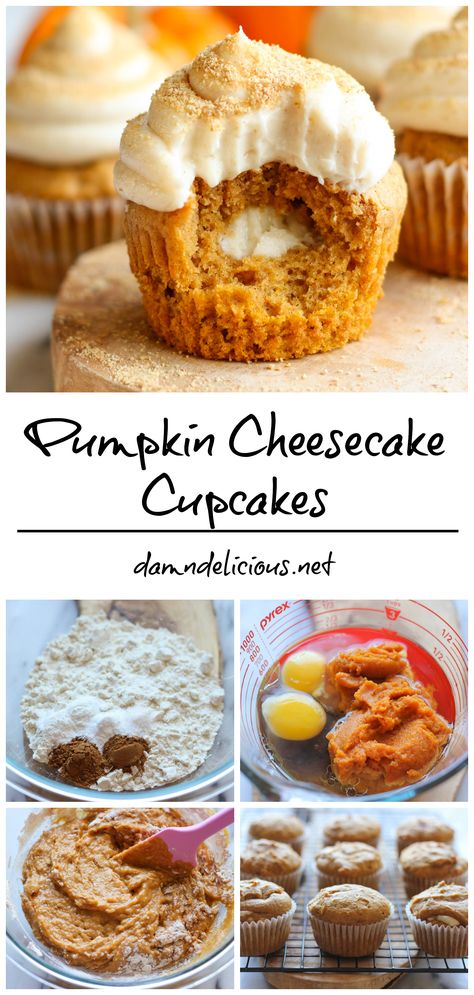 Pumpkin Cheesecake Cupcakes - With a surprise decadent cheesecake filling and graham cracker crumb topping, these cheesecake cupcakes are sure to impress your guests for the holidays! Pumpkin Cheesecake Cupcakes, Biscuits Graham, Cheesecake Cupcakes, Cheesecake Filling, Crumb Topping, Köstliche Desserts, Pumpkin Dessert, Pumpkin Cheesecake, Graham Cracker