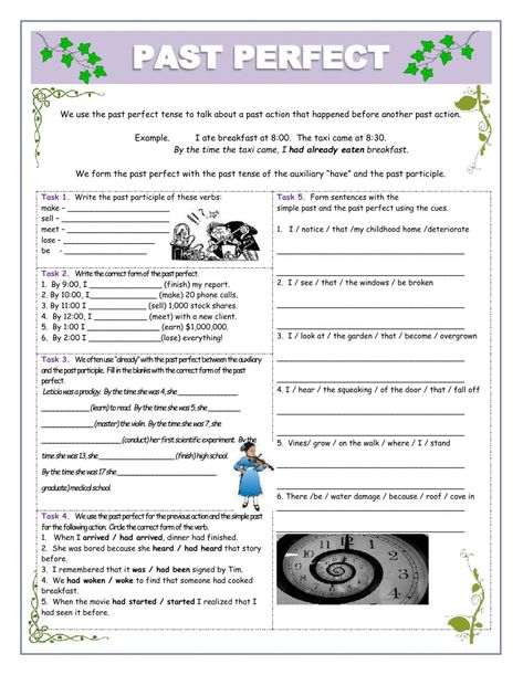 Past Perfect Tense Exercises, Esl Teaching Resources, Comprehension Exercises, 19 Days Manga Español, English Time, Perfect Tense, Grammar Exercises, English Exercises, Teaching English Grammar