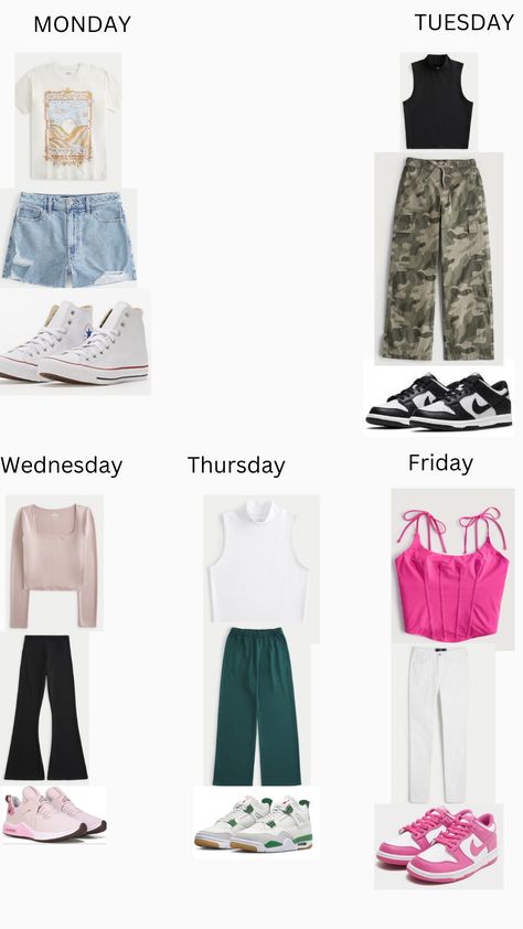 Sorry I didn't have room for Sunday and Monday and I'm it's really bad but the fits are cute Monday To Sunday Outfits, Monday Outfits, School Outfits Ideas, Monday Outfit, Outfits For School, Casual Preppy Outfits, Really Cute Outfits, Preppy Outfits, Outfits Ideas