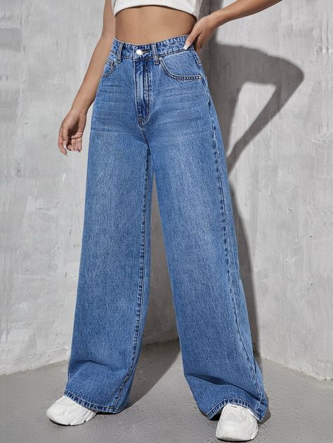 High Waisted Wide Leg Jeans | SHEIN USA High Waisted Pants Jeans, Shein High Waisted Jeans, بنطلون Wide Leg جينز, Waid Leg Jeans, Widelegjeans Outfit Korean, High Waisted Baggy Jeans Outfit, Wide Leg Jeans Outfit Fall 2023, Wide Leg Denim Jeans Outfit, Zara Wide Leg Jeans Outfit