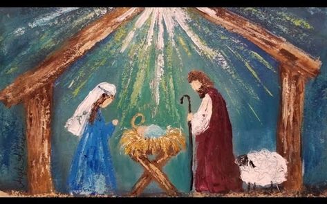 How To Paint The Nativity Scene: 10 Amazing and Easy Tutorials! Christmas Acrylic Painting, Christmas Cloche, Simple Nativity, Angela Anderson, Nativity Painting, Jesus Drawings, Christmas Paintings On Canvas, Nativity Christmas, Silhouette Painting