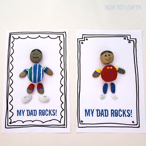 Make a DAD ROCKS card with kids using rounded stones. Father’s day is coming up fast (June 19th!) so if you haven’t already decided on a project to do with your kids, Dad would love thi… Kei Van, June Ideas, Handmade Father's Day Gifts, Prek Activities, Easy Fathers Day Craft, Non Toy Gifts, Preschool Gifts, Toy Gifts, Crafts Cards