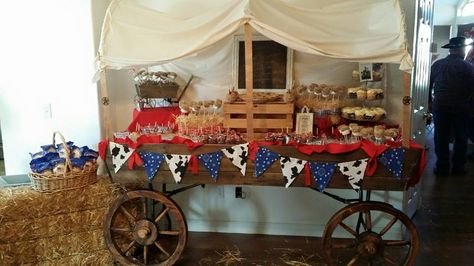 DIY Has a six foot table under it. My husband used wood from an old crate. PVC for the canopy.   western, hay, dessert, party Pioneer Days, Pioneer Day, Old Crates, Cowgirl Baby, Western Theme Party, Western Party, Family Fun Day, Dessert Party, Western Parties