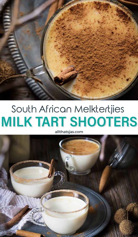 This milk tart cocktail bursts with flavor and will make for a perfect indulgence at your next event! Try it sprinkled with cinnamon, chilled or over ice, whichever you prefer. | allthatsjas.com | #cocktail #vodka #milktart #shooter #liqueur #condensedmilk #beverage #allthatsjas #recipes #drink #ChristmasCocktail #quickandeasy #cinnamon South African Milk Tart, Cocktail Vodka, Milk Tart, Liquor Recipes, Vodka Drinks, Liqueur, South African, Try It, Liquor