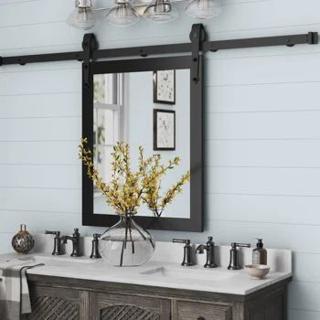 Laurel Foundry Modern Farmhouse Neace Schlosser Mirror | Wayfair Unique Bathroom Mirrors, Pool House Bathroom, Small Bathroom Mirrors, Bathroom Mirror Ideas, Modern Pool House, Industrial Pipe Furniture, Large Bathroom Mirrors, Bathroom Mirror Design, Farmhouse Flair