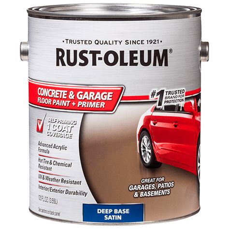 Rust-Oleum Concrete and Garage Floor Paint and Primer Deep Base Satin Brush Application Floor Paint Design, Best Concrete Paint, Concrete Garage Floor, Concrete Floor Paint, Driveway Paint, Basement Painting, Paint Concrete, Concrete Garages, Concrete Garage