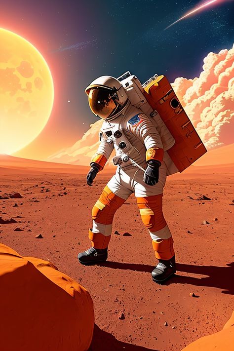 Astronaut, Mars, Wallpaper, masterpiece, Stars, HD, Ai Art Orange Astronaut, Orange Landscape, Mars Wallpaper, Basketball Wallpaper, Sci Fi Fantasy, Out Of This World, Mars, Fondos De Pantalla, Sci Fi