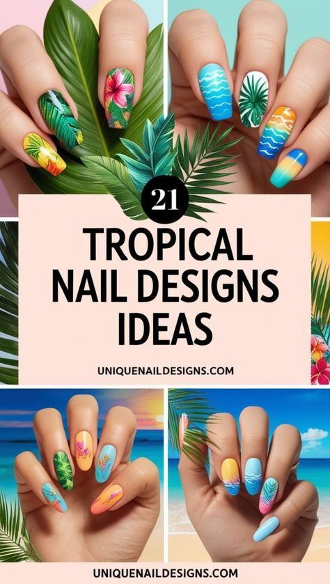 Daisy Acrylic Nails, Tropical Nail Designs, Snowman Nails, Nail Looks, Tropical Nails, Jamaica Travel, Bright Florals, Holiday Vibes, Island Holiday