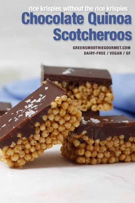 Healthy Scotcheroos, Scotcheroos Recipe, Quinoa Chocolate, Healthy Whole Foods, Quinoa Bars, Rice Crispie, Chocolate Quinoa, Chocolate Puff, Puffed Quinoa