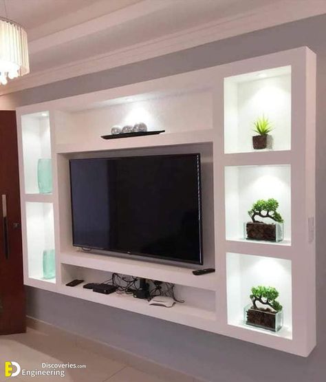 41+ Wonderful Gypsum Board TV Wall Unit Designs - Engineering Discoveries Ruang Tv, Wall Unit Designs, Tv Stand Decor, Tv Unit Interior Design, Wall Tv Unit Design, Living Room Tv Unit Designs, Living Room Tv Unit, Gypsum Board, Wall Niche