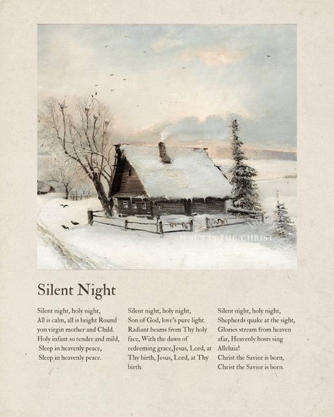 Silent Night - Jesus is the Christ Prints Vintage Winter Prints, Hymn Artwork, Comforting Verses, Christmas Hymns, Vintage Christmas Art, Advent Art, Biblical Christmas, Christian Christmas Decorations, Hymn Print