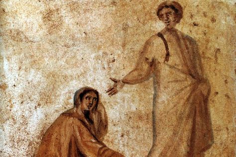 The Woman Who Touched Jesus' Garment (Mark 5:21-34) Jesus Heals, Christian Images, Greatest Mysteries, The Good Shepherd, Jesus Images, Christian Art, Art And Architecture, Art History, Bible