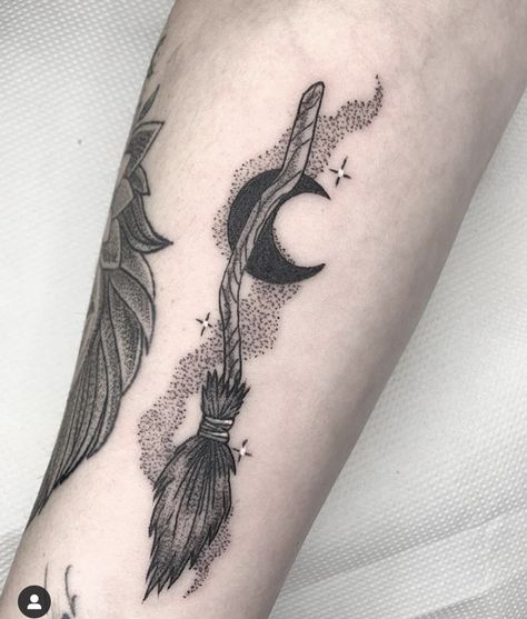 Locus Tattoo, Witches Broomstick, Pagan Tattoo, Night Tattoo, Autumn Tattoo, Bunny Tattoos, Wicked Tattoos, Witch Tattoo, Spooky Tattoos