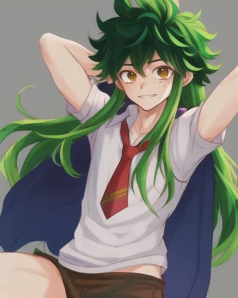 Izuku Long Hair, Izuku With Long Hair, Deku Long Hair, Deku With Long Hair, Mha Deku, Midoriya Izuku, Izuku Midoriya, Cute Anime Guys, Danganronpa