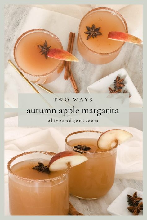 Virgin Apple Cider Cocktail, Autumn Margarita, Thanksgiving Mocktail Recipe, Apple Margarita Recipe, Buffet Decorations, Apple Cider Mimosa Recipe, Lake Drinks, Apple Margarita, Thanksgiving Buffet