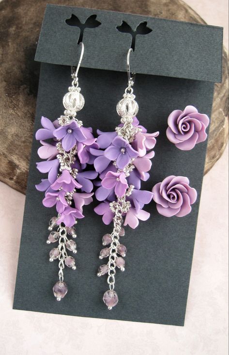 Lilac Earrings, Lavender Earrings, Flowers Earrings, Romantic Gifts For Her, Purple Jewelry, Magical Jewelry, Unique Flower, Prom Jewelry, Purple Earrings