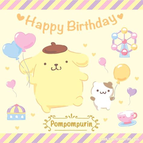 Happy Birthday Pompompurin! 🥳 Pompompurin Gift Ideas, Happy Birthday Pompompurin, Sanrio Birthday Gift Ideas, Sanrio Birthday Cards, Birthday Pompompurin, Pompompurin Birthday, Sanrio Happy Birthday, Kawaii Happy Birthday, Sanrio Background