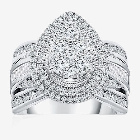 Ring Style: Engagement Rings, Multi Diamond Rings, Side Stone Rings, Halo RingsFeatures: Quick ShipDiamond Clarity: I1Setting: Multi-SettingShape: PearStone Cut: RoundRing Size: 7Diamond Color: H-IMetal Color: WhiteRing Gallery Height: 26mmRing Top Length: 21.3mmRing Top Width: 26mmRounded Carat Weight: 2 Ct. T.w.Band Width: 2mmCare: Wipe CleanStone Type: 143 Genuine DiamondAuthenticity: Mined DiamondMetal: 14k White GoldCountry of Origin: Imported Triple Halo Engagement Ring, Dream Rings, Moissanite Wedding Ring Set, Stunning Diamond Rings, Rings Engagement, Ring Style, Dream Ring, Halo Rings, Halo Engagement Ring