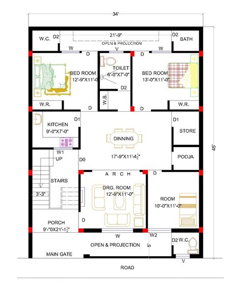 1500 sqft House Plan Visit & Subscribe us on YouTube for more Beautiful House Plans as Civilcyanide 34 X 40 House Plans, 34 X 60 House Plan, 1500 Sqft House Plan, 1500 Sqft House, 4bhk House Plan, Civil Drawing, 40x60 House Plans, Maruti 800, 30x50 House Plans