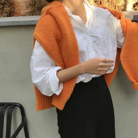 Womens Cashmere Sweater, Knitted Long Sleeve, Cashmere Sweater Women, Orange Sweaters, Womens Cashmere, Long Sleeve Knit Tops, 가을 패션, Knit Outfit, Colourful Outfits