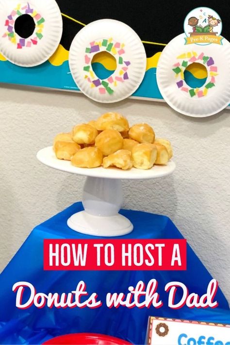 How to Host a Donuts with Dad event in your preschool, Pre-K, or Kindergarten program. Printable and editable resources to make planning for this special event easy! #preschool Donuts With Dudes, Donuts With Dad, Easy Mothers Day Crafts For Toddlers, Muffins For Mom, Preschool Family, Family Involvement, Dad Crafts, Easy Mother's Day Crafts, Pre K Pages