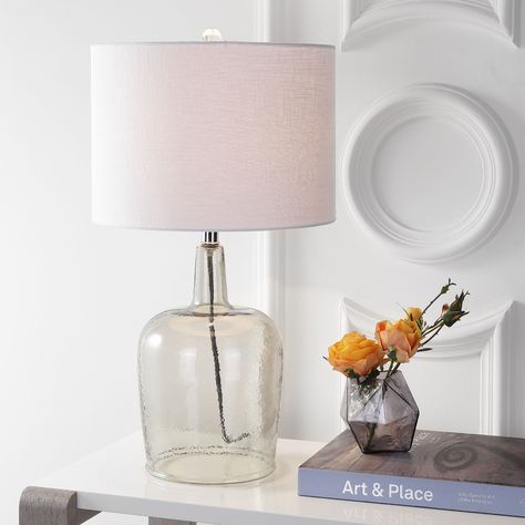 Augustine 26" Glass LED Table Lamp, Smoked Gray - Walmart.com - Walmart.com Nightstand Lighting, Farmhouse Table Lamps, Grey Table Lamps, Glass Cloche, Nightstand Lamp, Led Table, Grey Glass, Led Table Lamp, Mason Jar Lamp