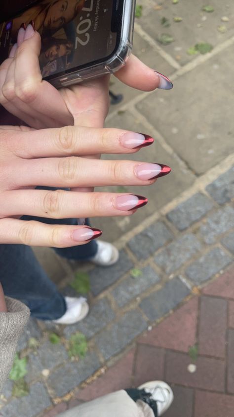 Chrome Acrylic Nails, Chrome Design, Nails Chrome, Red French, Tip Nails, French Tips, Nails Design, Acrylic Nails, Manicure