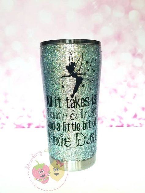 Tinkerbell Glitter Tumbler * Glitter Dipped Tumbler * Disney Tumbler * Fairy Tumbler * Silver Glitte Disney Tumblers, Disney Tumbler, Cup Inspiration, Glitter Spray Paint, Tumblr Cup, Make Your Own Wine, Epoxy Cups, Yeti Cups, Diy Tumbler