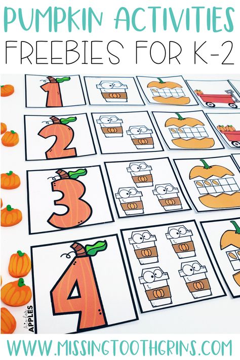 Are you looking for FREE fall resources? Check out this list of 11 different FREE pumpkin themed activities! Each of these pumpkin activities supports math, reading, and writing skills in early elementary. These easy to prep and fun resources are perfect for refreshing your math and literacy centers for fall! Get these FREE early elementary resources for kindergarten, first grade, and second grade. Learn more here! Fall Math Centers Kindergarten, Pumpkin Themed Activities, Pumpkin Math Centers, Fall Math Kindergarten, Pumpkin Math Activities, Fall Writing Activities, Fall Math Centers, Pumpkins Kindergarten, Fall Math Activities