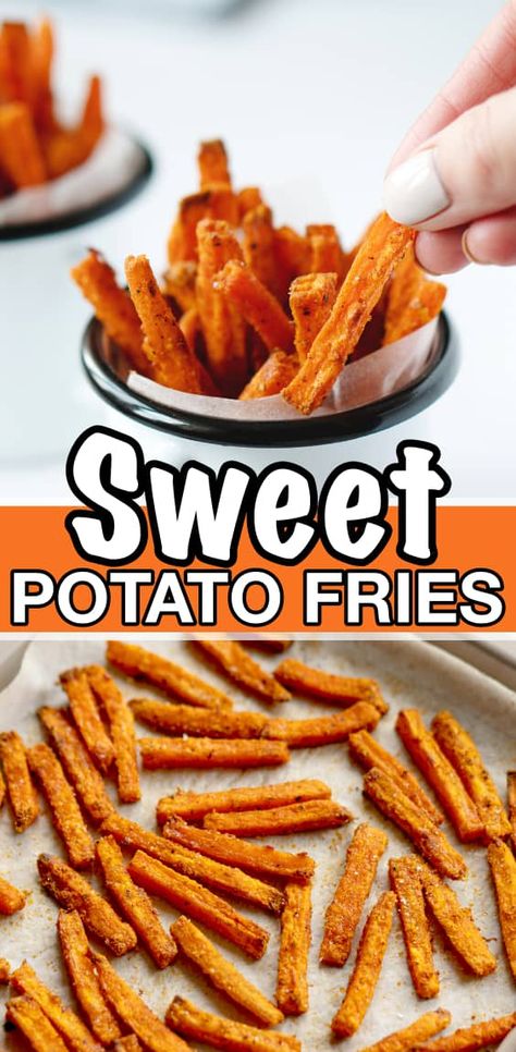 THE BEST BAKED SWEET POTATO FRIES! Best Baked Sweet Potato Fries, Sweet Potato Fry Recipes, Best Baked Sweet Potato, Sweet Potato Fries Recipe, Baked Sweet Potato Fries, Sweet Potato Recipes Fries, Sweet Potato Recipes Baked, Sweet Potato Fries Baked, Baked Fries