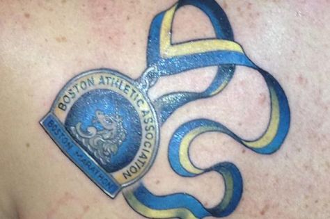 Boston Medal Tattoo http://www.runnersworld.com/races/38-amazing-running-race-tattoos/boston-medal-tattoo Boston Marathon Tattoo, Run The Race Bible, Marathon Tattoo, Running Tattoo, Bible Tattoos, Running Race, Boston Marathon, Infinity Tattoo, Sliders