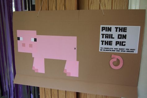 Minecraft Party Activities, Minecraft Themed Birthday Party, Minecraft Birthday Party Games, Minecraft Party Food, Minecraft Birthday Party Ideas, Diy Minecraft Birthday Party, Minecraft Party Decorations, Minecraft Pig, Pin The Tail