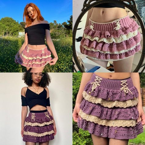 Aurora Layered Skirt Pattern - HookedOnAlyssa's Ko-fi Shop Layered Crochet Skirt, Crochet Skirt Pattern Free Tutorials, Crochet Tiered Skirt, Free Crochet Skirt Pattern, Crocheting Skirt, How To Crochet A Skirt, Crochet Fairy Skirt, Crochet Patterns Skirt, Crochet Pleated Skirt