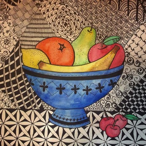 Idea for kids art project Zentangle Still Life, Bowl Of Fruit Painting, Fruit Art Projects, Fruit Bowl Still Life, Fruit Bowl Drawing, Fruit Basket Drawing, Fruit Bowl Art, Bowl Still Life, Primary School Art