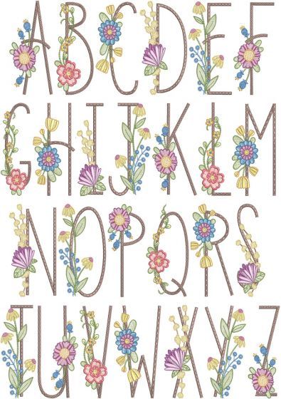 Simple Floral Farmhouse Alphabet | Machine Embroidery Designs by JuJu Alphabets Embroidery Design, Flower Font Alphabet, Embroidery Stitches Flowers, Hand Lettering Alphabet Fonts, Alphabet Designs, Floral Farmhouse, Alphabet Embroidery, Designs By Juju, Crochet Patterns Ideas