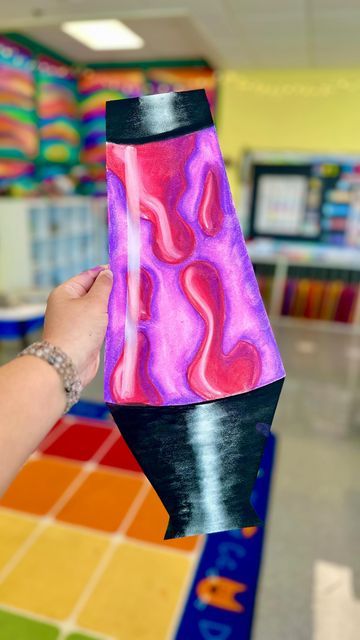 Lava Lamp Project, Lava Lamp Art Lesson, Oil Pastel Art Lesson, Lava Lamp Art Project, Spray Foam Art, Lava Lamp Art, Color Theory Projects, 70's Art, Colorful Art Projects