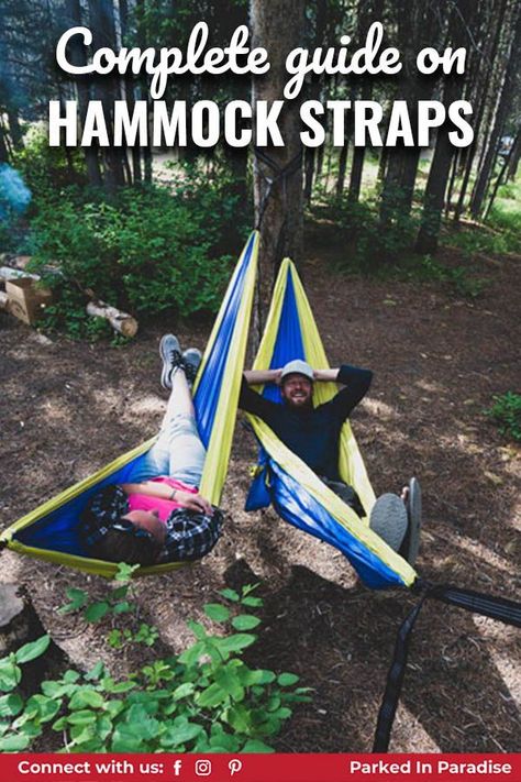 We review our top choice, budget pick, best tension distribution and softest straps. Anyone can hang a tree strap – no knot tying skills required! Best gear for simple set up for beginners. Features To Look For In A Hammock Strap. This guide help you decide what straps might work best for you. Best Hammock Straps To Protect Trees. We also cover some amazing hacks and setup tips. Also important beside a great aesthetic is Materials and Durability. Camping Basics, Jungle Hammock, Camping Setup, Hammock Camping Gear, Types Of Hiking, Camping For Beginners, Portable Hammock, Knot Tying, Hammock Tent