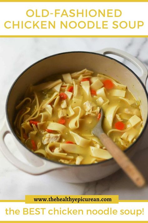 A side shot of a pot of chicken noodle soup. Old Fashioned Chicken Noodle Soup Recipe, Simple Soups, Best Chicken Noodle Soup, Stove Top Recipes, Homemade Noodles, Chicken Noodle Soup Homemade, Noodle Soup Recipes, Soup Recipes Chicken Noodle, Oatmeal Raisin Cookies