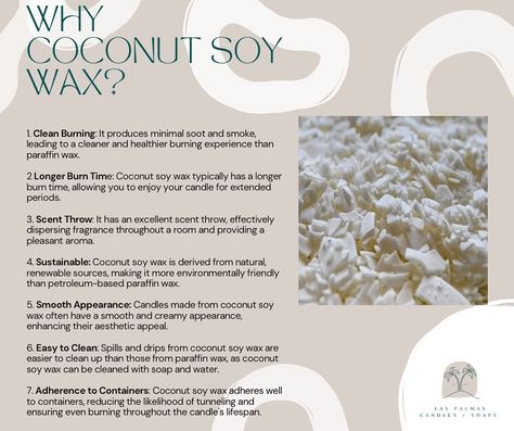 🌴 Discover the Magic of Coconut-Soy Wax! 🌴 At Las Palmas Candles + Soaps, we believe that the ingredients we use make all the difference. That’s why we carefully select the best components for our products. One of our favorites? Coconut-Soy wax! #LasPalmasCandles #CoconutWax #EcoFriendly #HandmadeCandles #CleanBurn #SustainableLiving #NaturalIngredients #CandleLovers #PuertoRicoInspired Homemade Scented Candles, Coconut Wax Candles, Renewable Sources, Home Organisation, Paraffin Wax, Handmade Candles, Sustainable Living, Soy Wax Candles, Candle Making