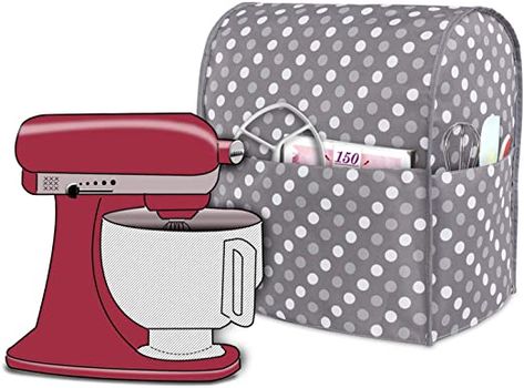 Luxja Dust Cover Compatible with 4.5-Quart and 5-Quart Stand Mixer, Cloth Cover with Pockets for Stand Mixer and Extra Accessories, Gray Dots Extra Accessories, Mixer Cover, Kitchenaid Stand Mixer, Head Stand, Stand Mixer, Linen Textile, Water Resistant Fabric, Kitchen Aid Mixer, Dust Cover