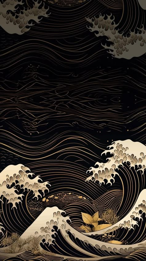 Japanese Black Wallpaper, Iphone 12 Wallpaper Hd, 3d Tipografi, Art Iphone Wallpaper, Wallpaper Iphone 12, Wallpaper Japanese, Japanese Wallpaper Iphone, Japanese Pop Art, Waves Art