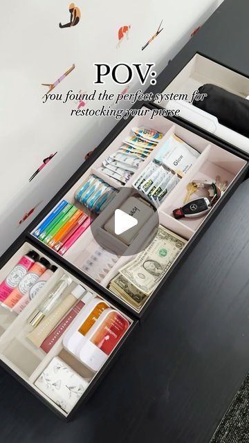 Travel Closet Organization, Purse Restock Station, Purse Station, Ways To Stay Organized, Draw Organizer, Edit On Instagram, Packing Station, Organization Station, Home Edit