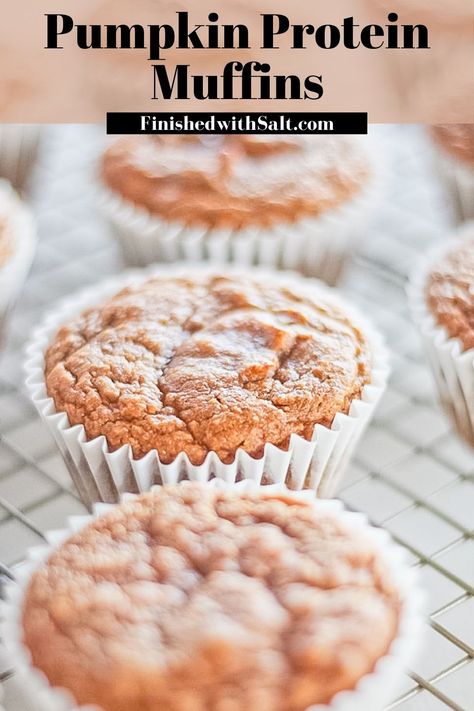 Healthy Pumpkin Protein Muffins are the perfect combination of pumpkin spice meets protein muffins to celebrate fall. They are healthy, full of protein, low carb, lightly sweetened with maple syrup and so easy to make! #finishedwithsalt #pumpkinmuffins #proteinmuffins #glutenfree #paleo #dairyfree #healthy | finishedwithsalt.com Protein Pumpkin Walnut Muffins, Protien Muffins Greek Yogurt, Pumpkin Muffins With Protein Powder, Protein Powder Oatmeal Muffins, Healthy Protein Pumpkin Muffins, Easy Protein Muffins Healthy, Greek Yogurt Pumpkin Muffins, Sourdough Protein Muffins, High Protein Pumpkin Muffins