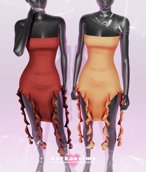 ♡ strapless ruffle dress ♡ | Patreon Sims 4 Ruffle Dress, Sims 4 Cc Patreon, Sims 4 Stories, Female Sims, Ts4 Mods, Cc Patreon, Skin Roblox, Sims Clothes, Strapless Ruffle Dress