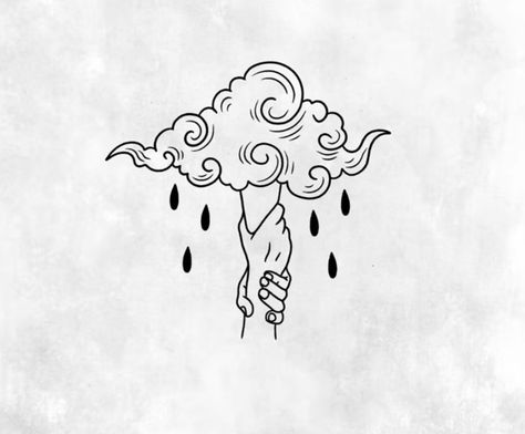 Rainy Day Tattoo Ideas, Snow Storm Tattoo, Stormy Tattoos, After The Storm Tattoo, Raindrops Tattoo, Tato Bts, Cloud Tattoo Stencil, Rain Tattoos, Cold Tattoo