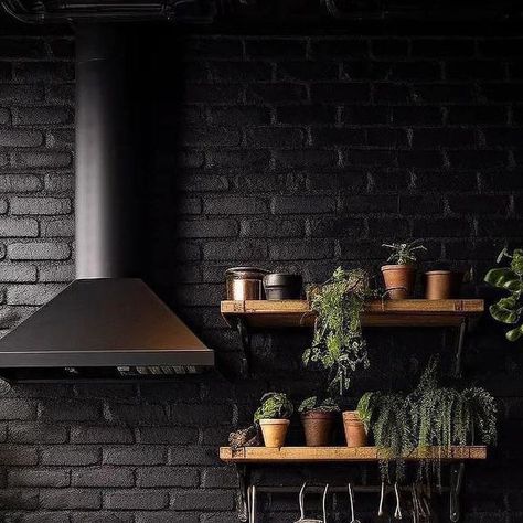 Black Brick Backsplash, Brick Interior Design, Brick Backsplash Kitchen, Brick Interior, Moody Decor, Black Interior Design, Brick Backsplash, Casual Decor, Design Journal