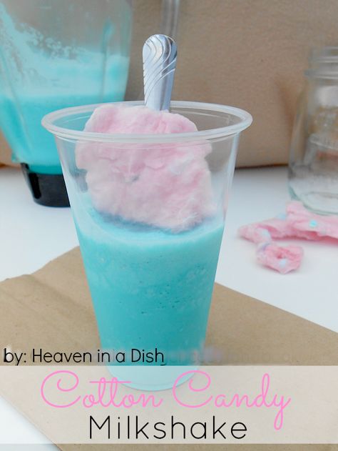 Cotton Candy Milkshake by heaveninadish.com -this is SO simple and tastes so… Cotton Candy Milkshake Recipe, Cotton Candy Milkshake, Candy Milkshake, Cotton Candy Recipe, Cotton Candy Drinks, Milkshake Recipe, Candy Drinks, Shakes Drinks, Duncan Hines