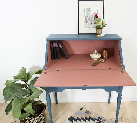 Annie Sloan Secretary Desk Makeover | Cuckoo4Design Diy Desk Makeover, Credenza Makeover, Secretary Desk Makeover, Annie Sloan Furniture, Desk Makeover Diy, Aubusson Blue, Antique Secretary, Paint Gallery, Corner Hutch